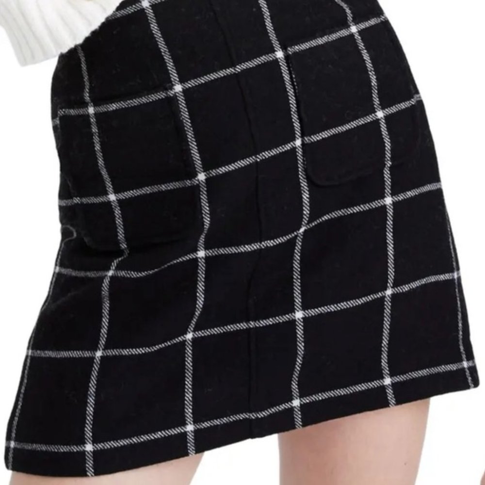 Madewell Museum wool black plaid mini skirt size 2